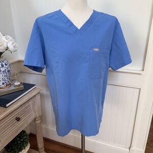FIGS Leon Scrub Top Mens Medium Light Blue V-Neck Technical Collection